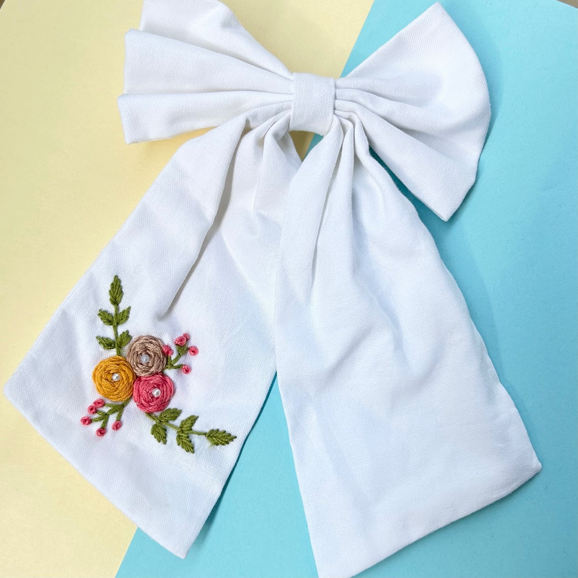 Embroidered Hair Bow Clip