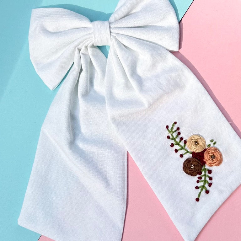 Embroidered Hair Bow Clip