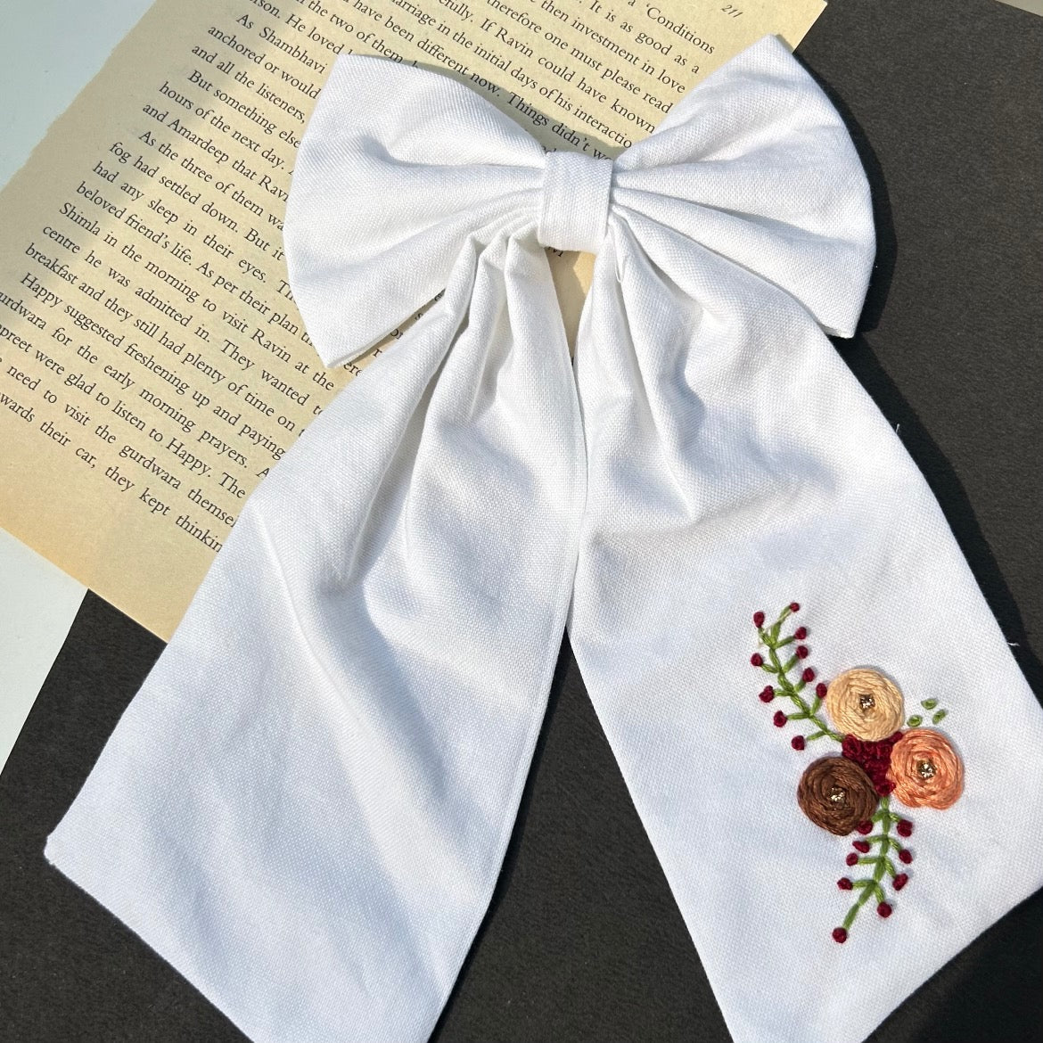 Embroidered Hair Bow Clip