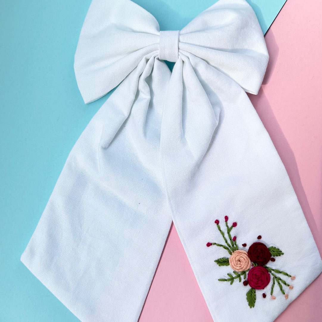 Embroidered Hair Bow Clip