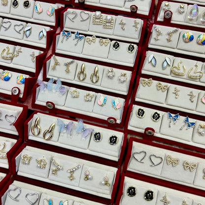 Set of 12 Korean Earrings with Black Jewellery Box