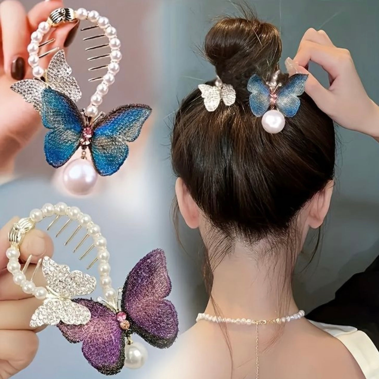 Pearl Butterfly Hair Comb Clip