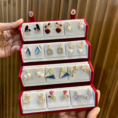 Set of 12 Korean Earrings with Jewellery Box