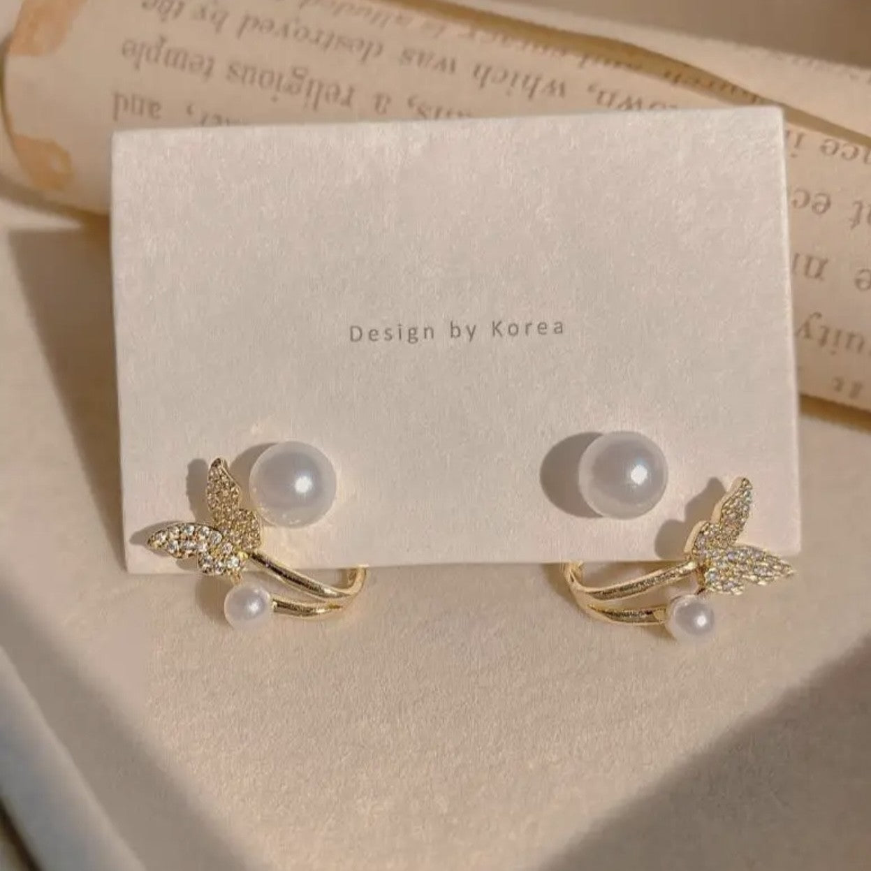 Butterfly Pearl Charm Korean Earrings