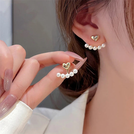 Pearl Heart Earjacket Earrings