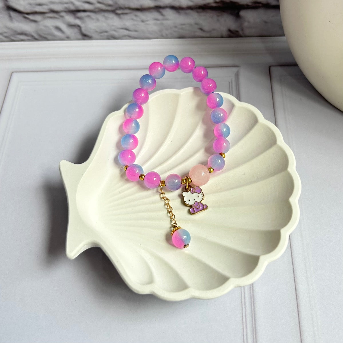 Ombre Beads Kitty Charm Bracelet