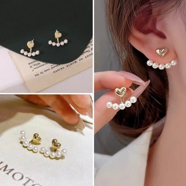 Pearl Heart Earjacket Earrings