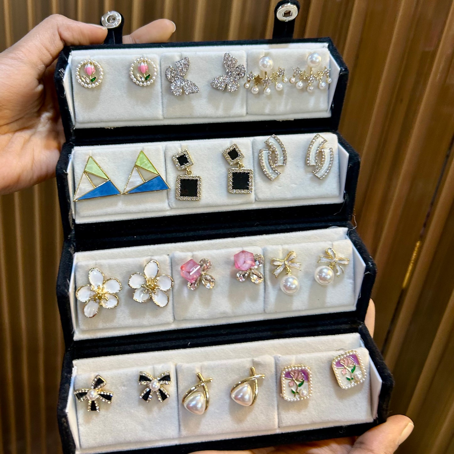 Set of 12 Korean Earrings with Black Jewellery Box