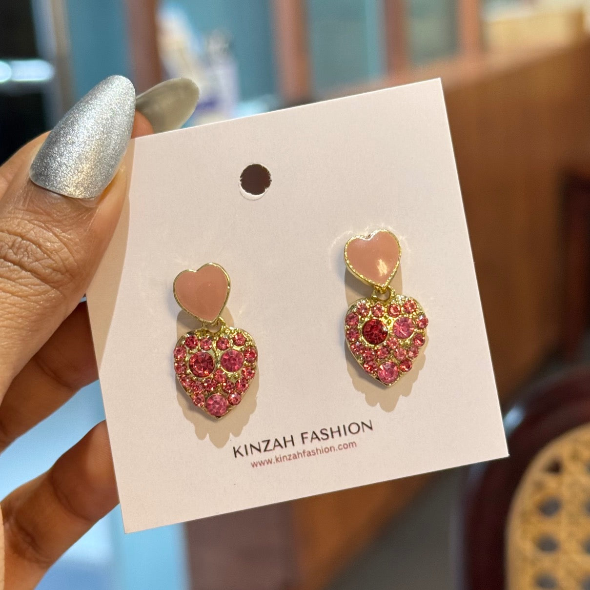 Pink Bling Heart Earrings