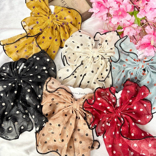 Polka Ruffle Hair Bow Clip