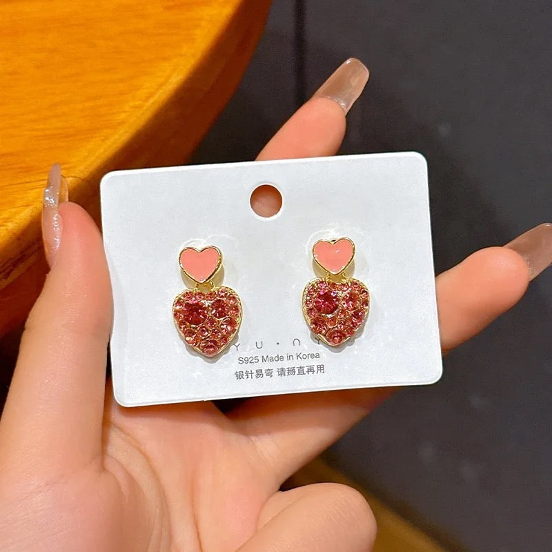 Pink Bling Heart Earrings