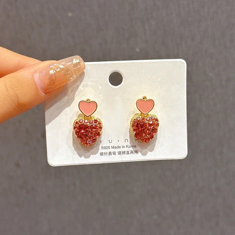 Pink Bling Heart Earrings