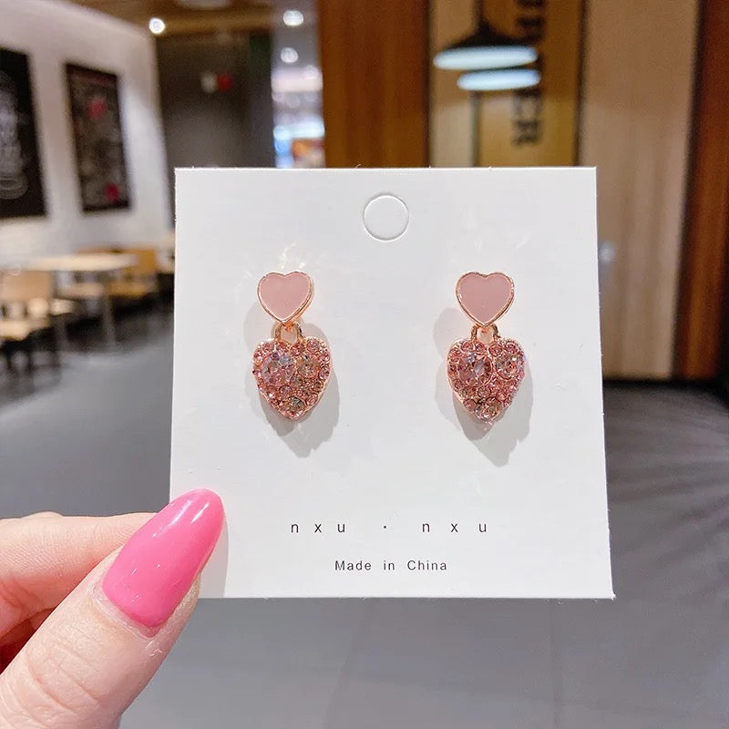 Pink Bling Heart Earrings