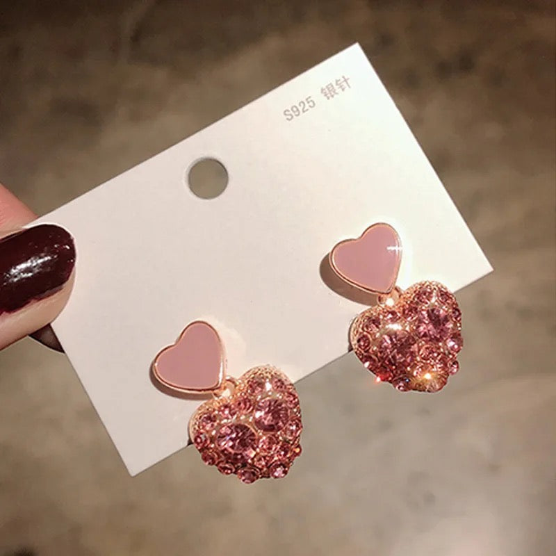 Pink Bling Heart Earrings