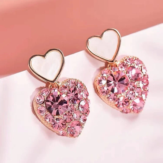 Pink Bling Heart Earrings