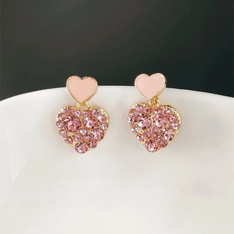 Pink Bling Heart Earrings