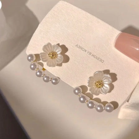 Pretty Floral Pearl Earjacket Earrings