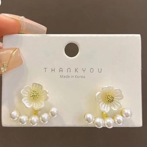 Pretty Floral Pearl Earjacket Earrings