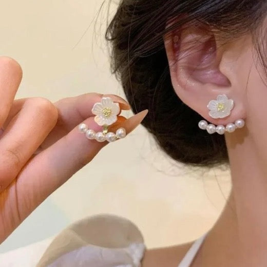 Pretty Floral Pearl Earjacket Earrings