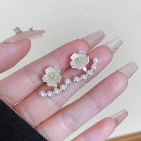 Pretty Floral Pearl Earjacket Earrings