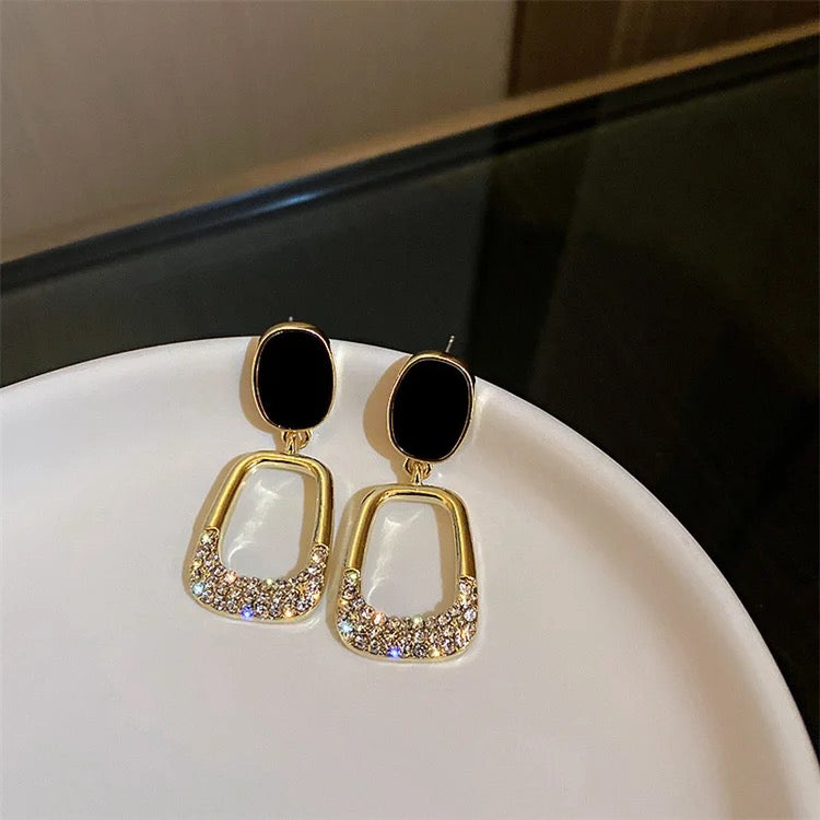 Elegant Black Gold Statement Earrings