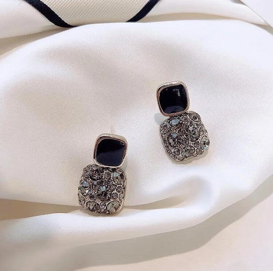 Stone Studded Korean Earrings - Grey