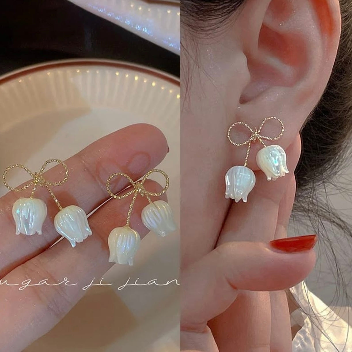 Korean Tulip Bow Earrings