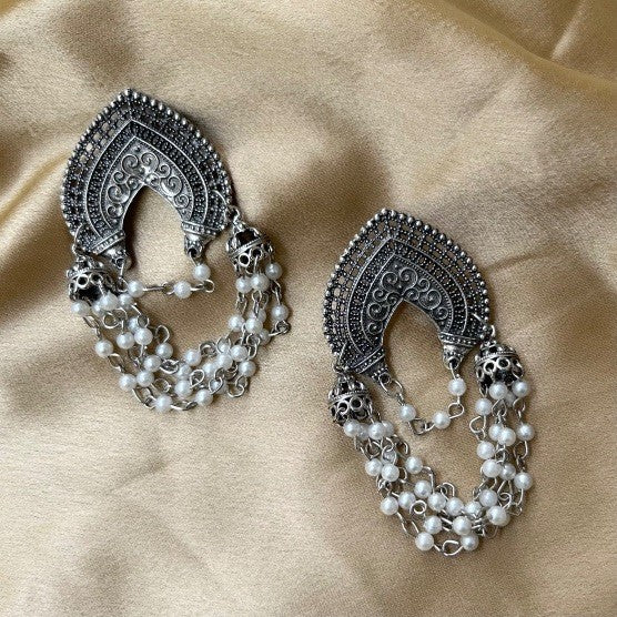 Oxidised Pearl Earrings