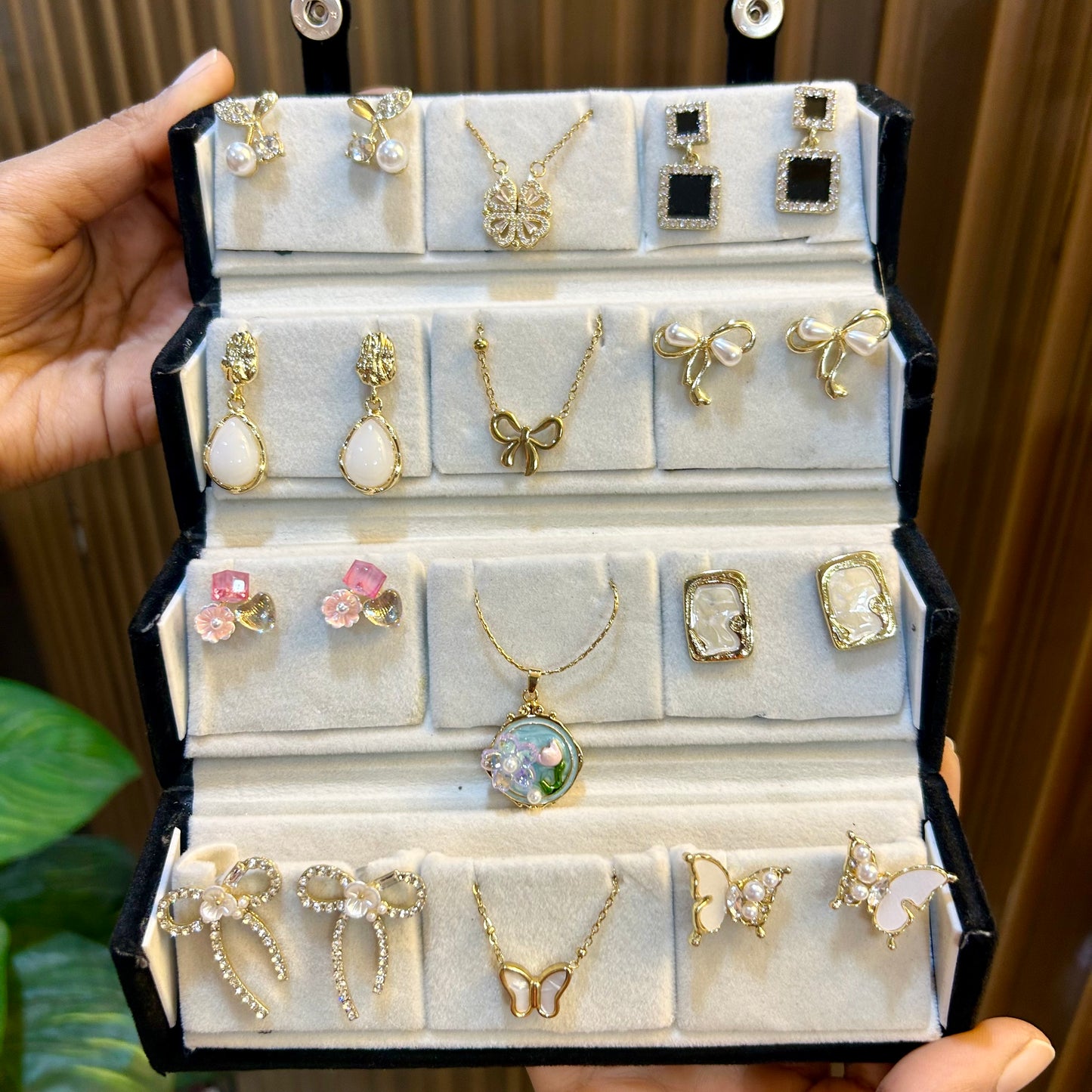 Set of Korean Earrings & Anti-Tarnish Necklaces with Jewellery Box