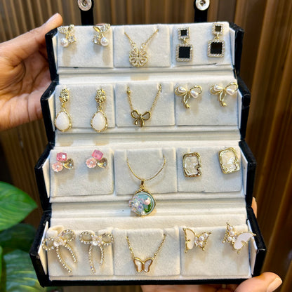 Set of Korean Earrings & Anti-Tarnish Necklaces with Jewellery Box