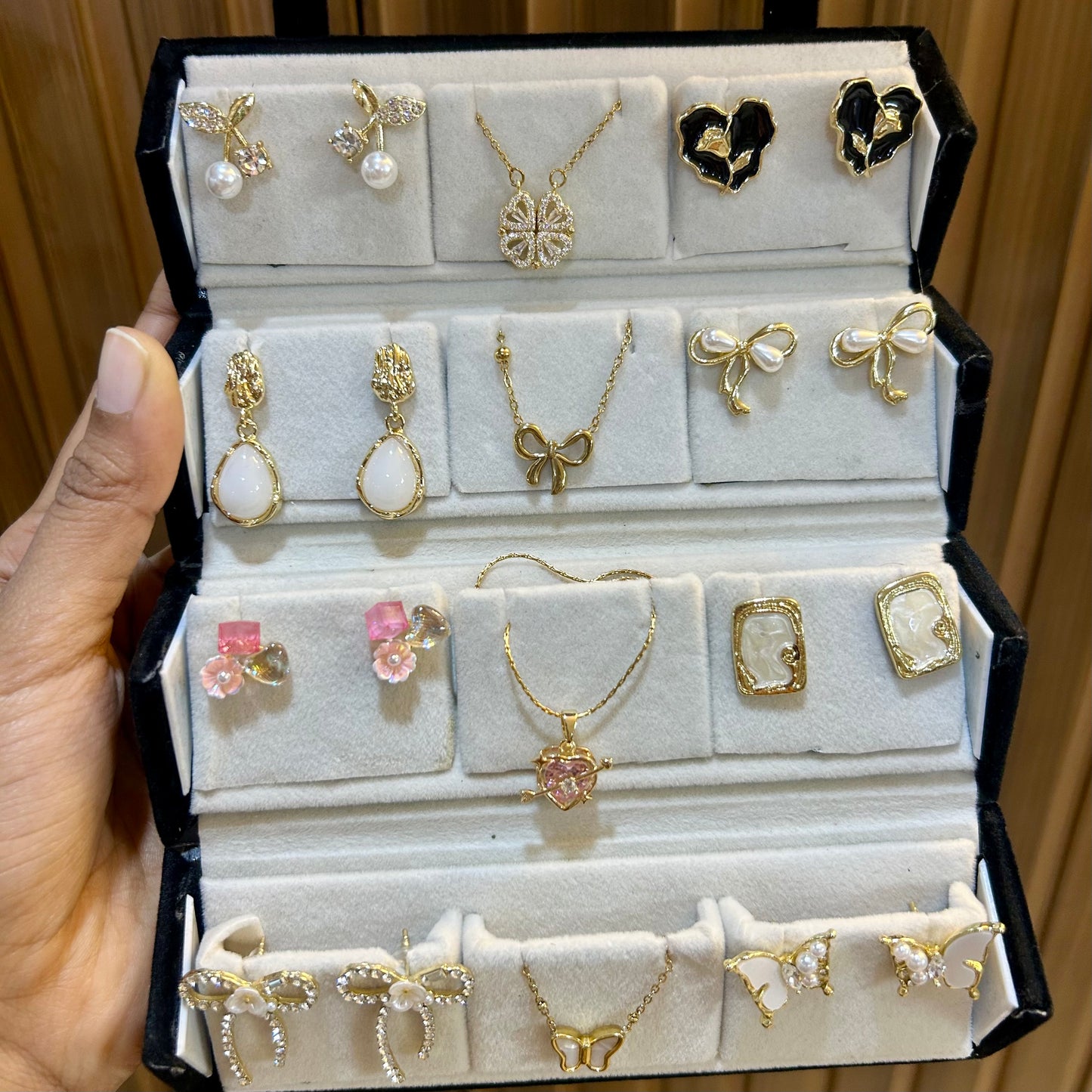 Set of Korean Earrings & Anti-Tarnish Necklaces with Jewellery Box