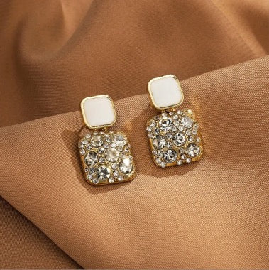 Stone Studded Korean Earrings - White