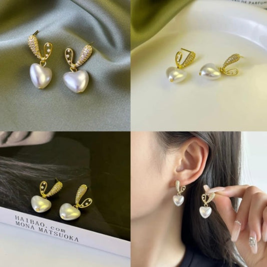 Korean White Heart Earrings