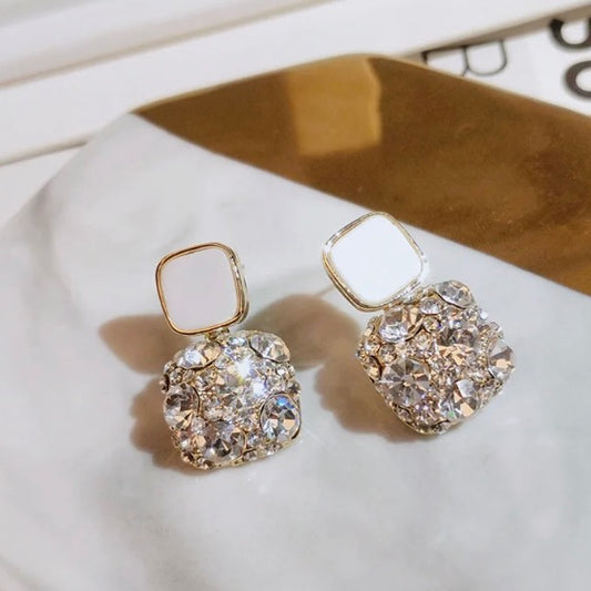 Stone Studded Korean Earrings - White