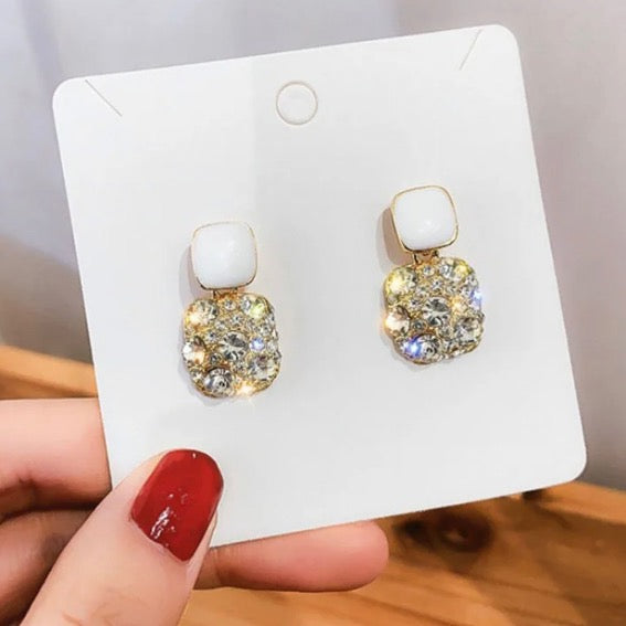 Stone Studded Korean Earrings - White