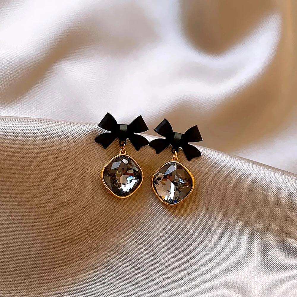 Korean Crystal Bow Earrings