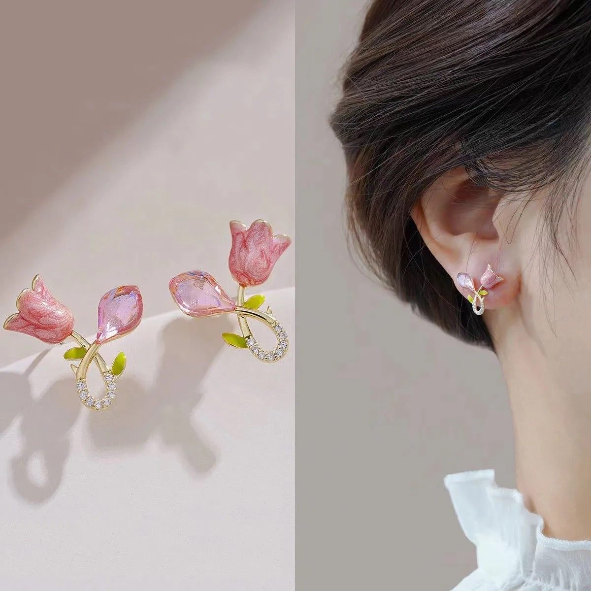 Korean Pink Tulip Earrings