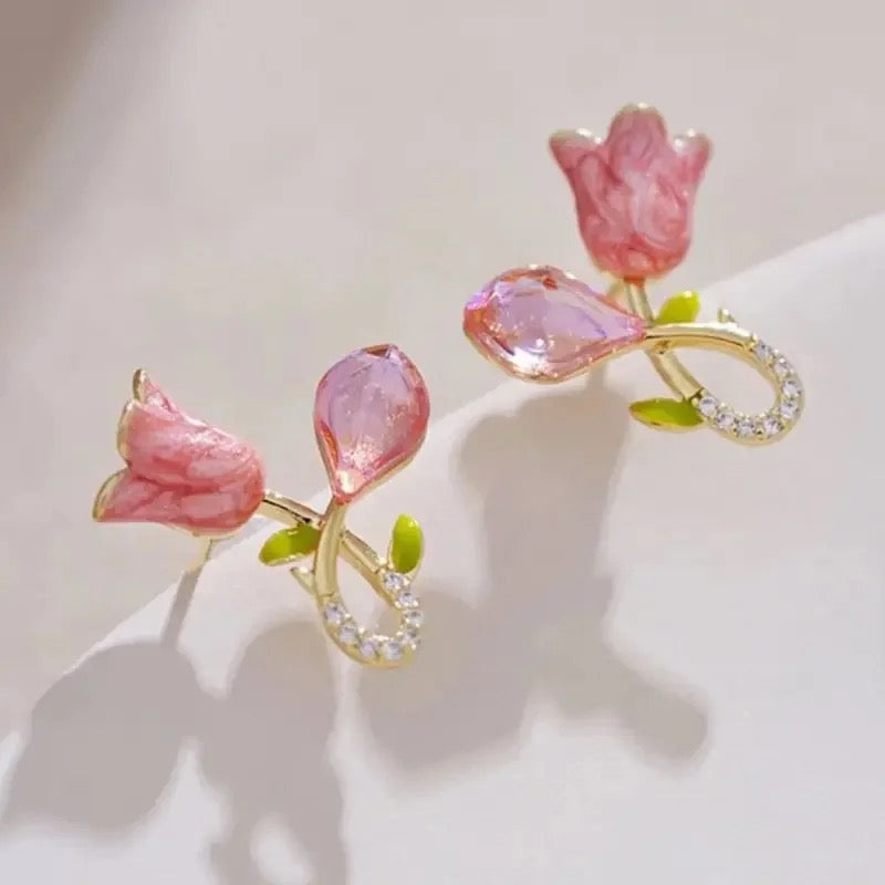 Korean Pink Tulip Earrings