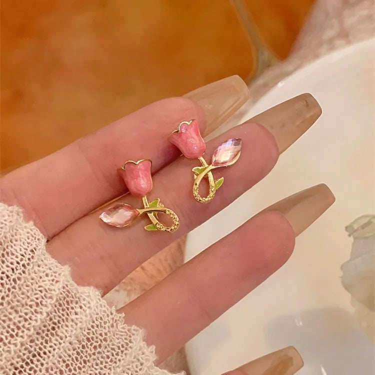 Korean Pink Tulip Earrings