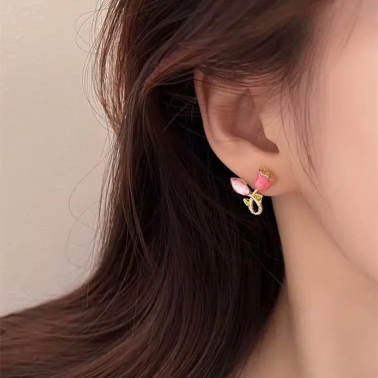 Korean Pink Tulip Earrings