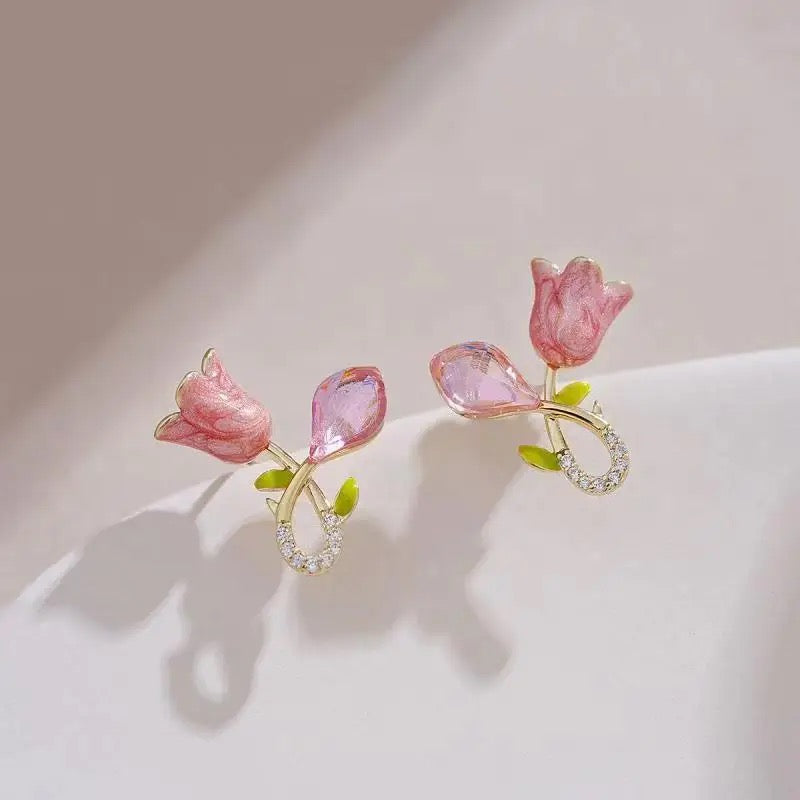 Korean Pink Tulip Earrings