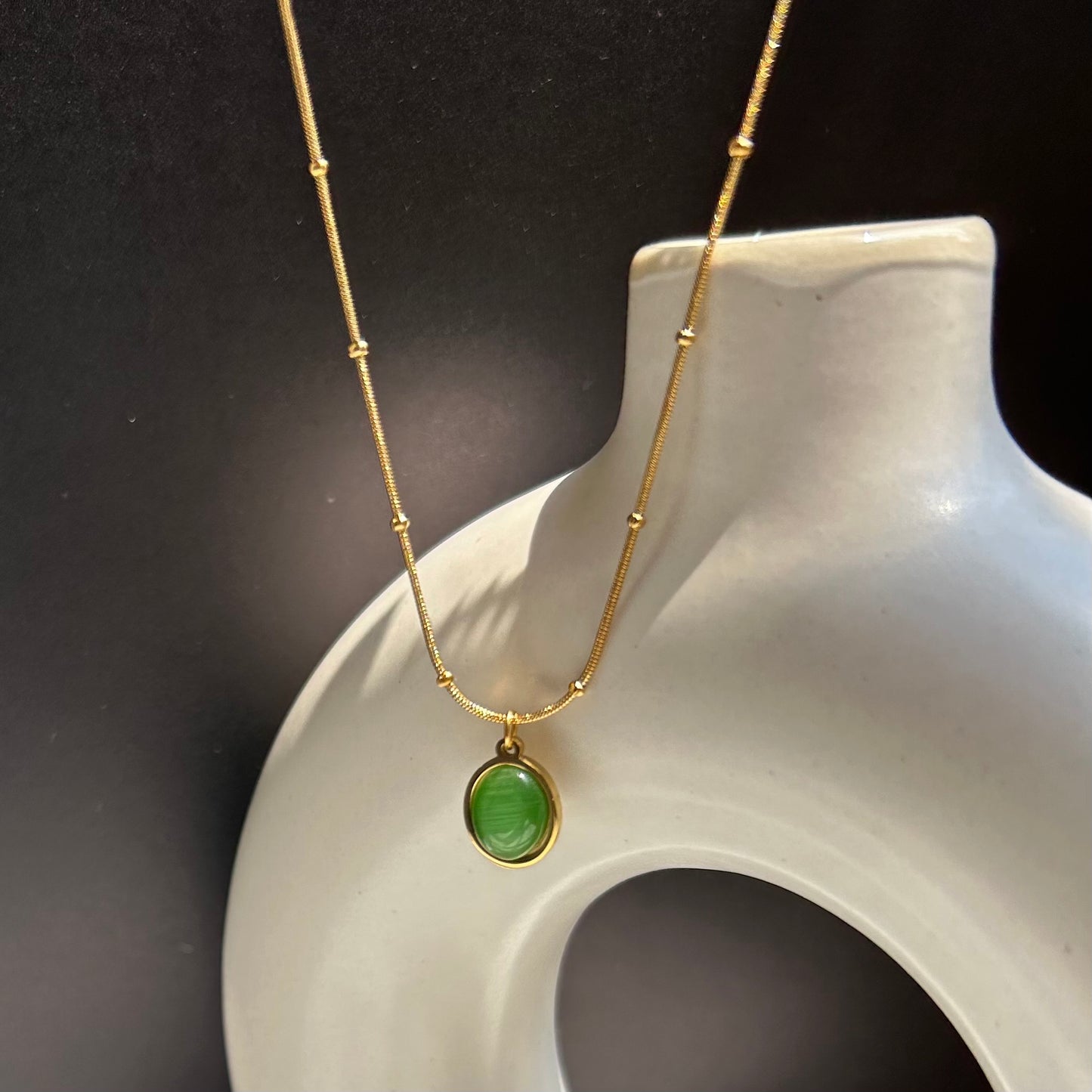 Green Drop Necklace - 18k Gold Plated