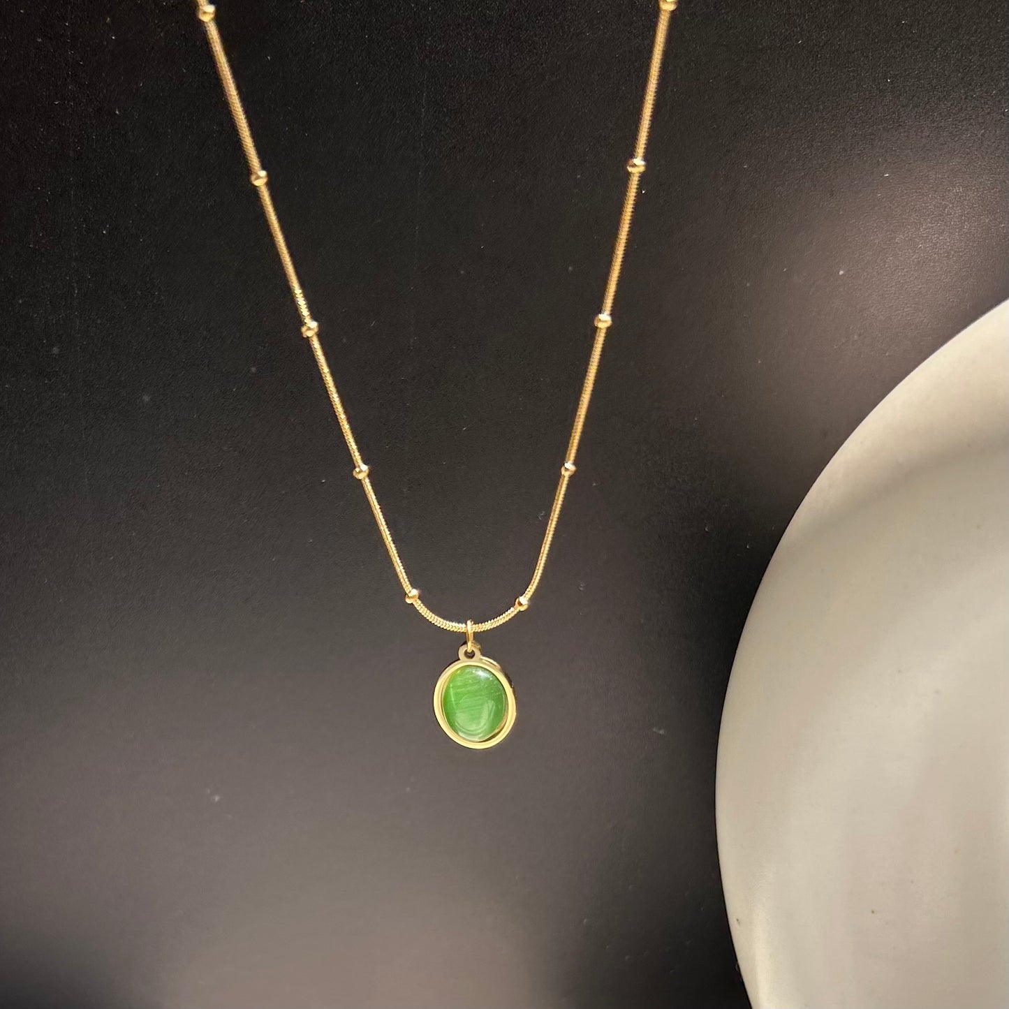 Green Drop Necklace - 18k Gold Plated