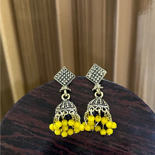 Oxidised Jhumki - Yellow