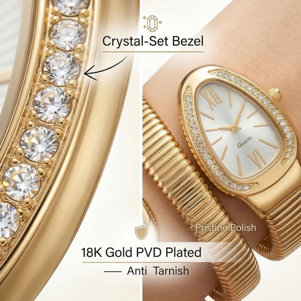 Golden Snake Wrap Watch - White