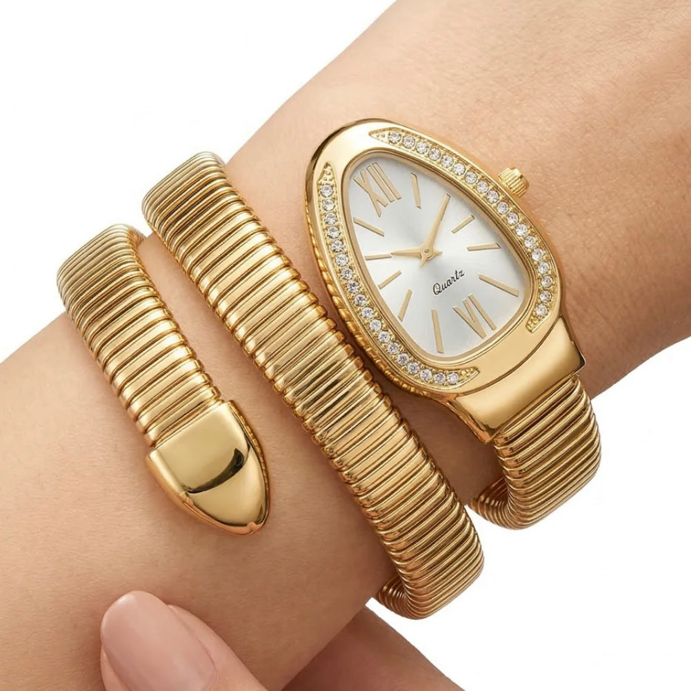 Golden Snake Wrap Watch - White