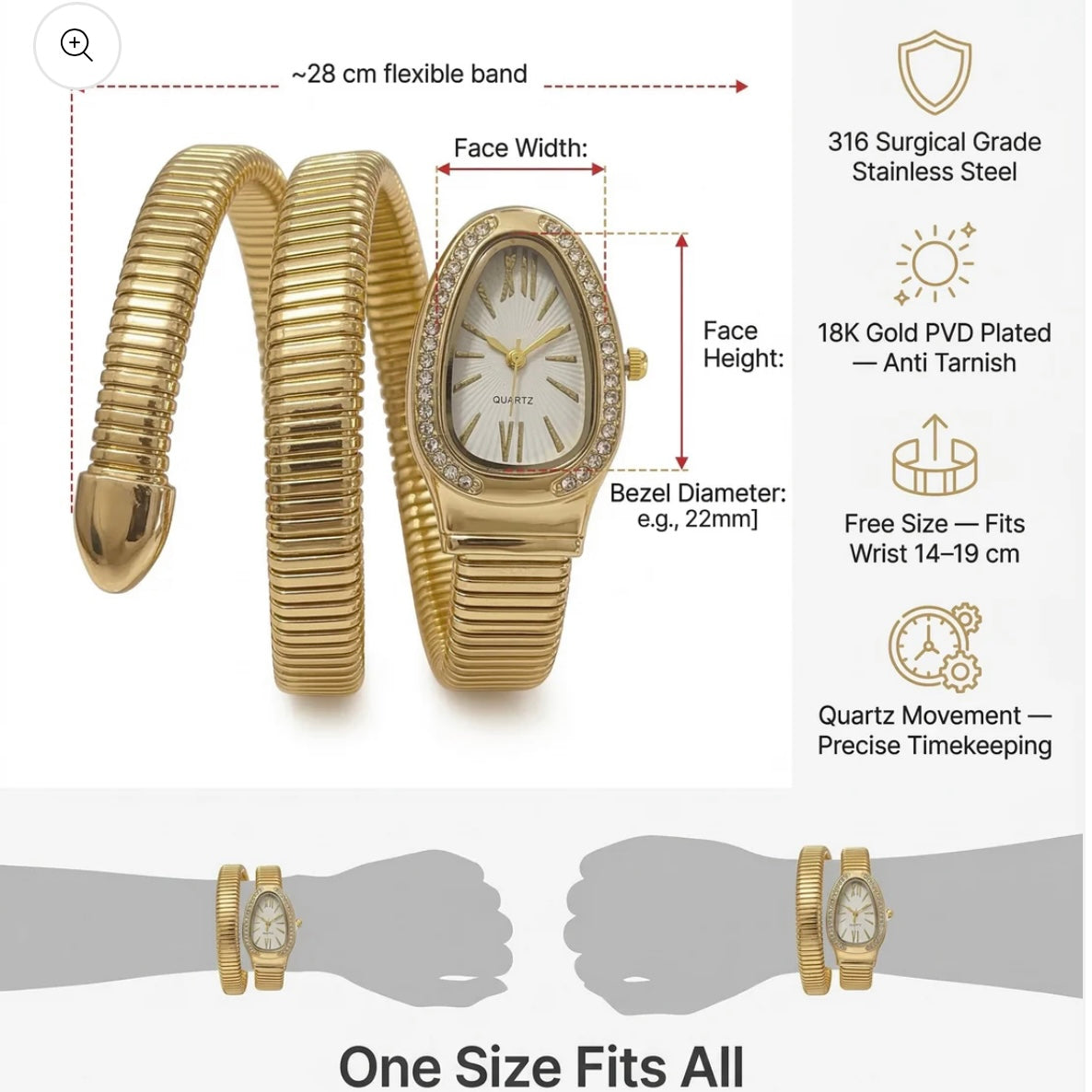 Golden Snake Wrap Watch - White
