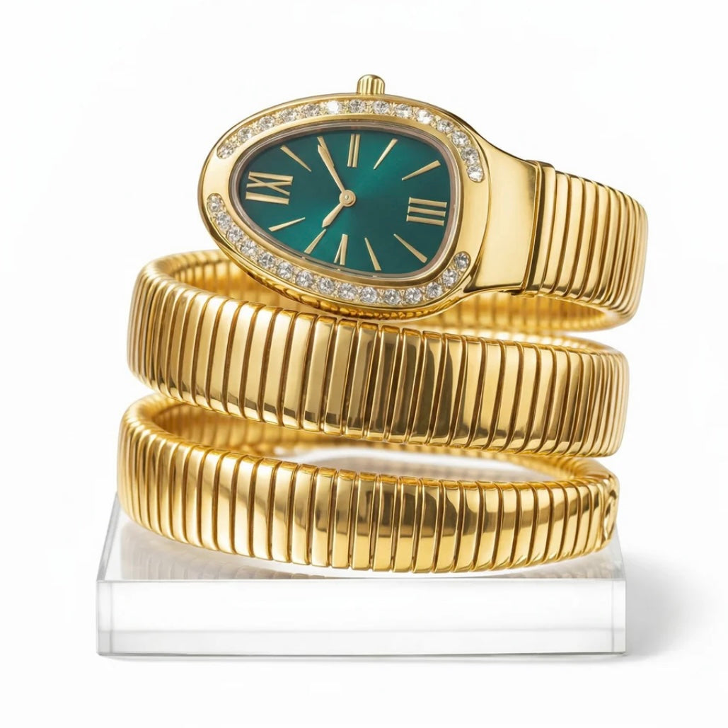 Golden Snake Wrap Watch - Green