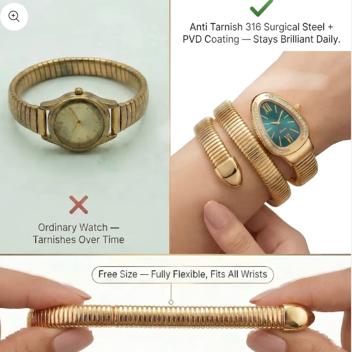 Golden Snake Wrap Watch - Green