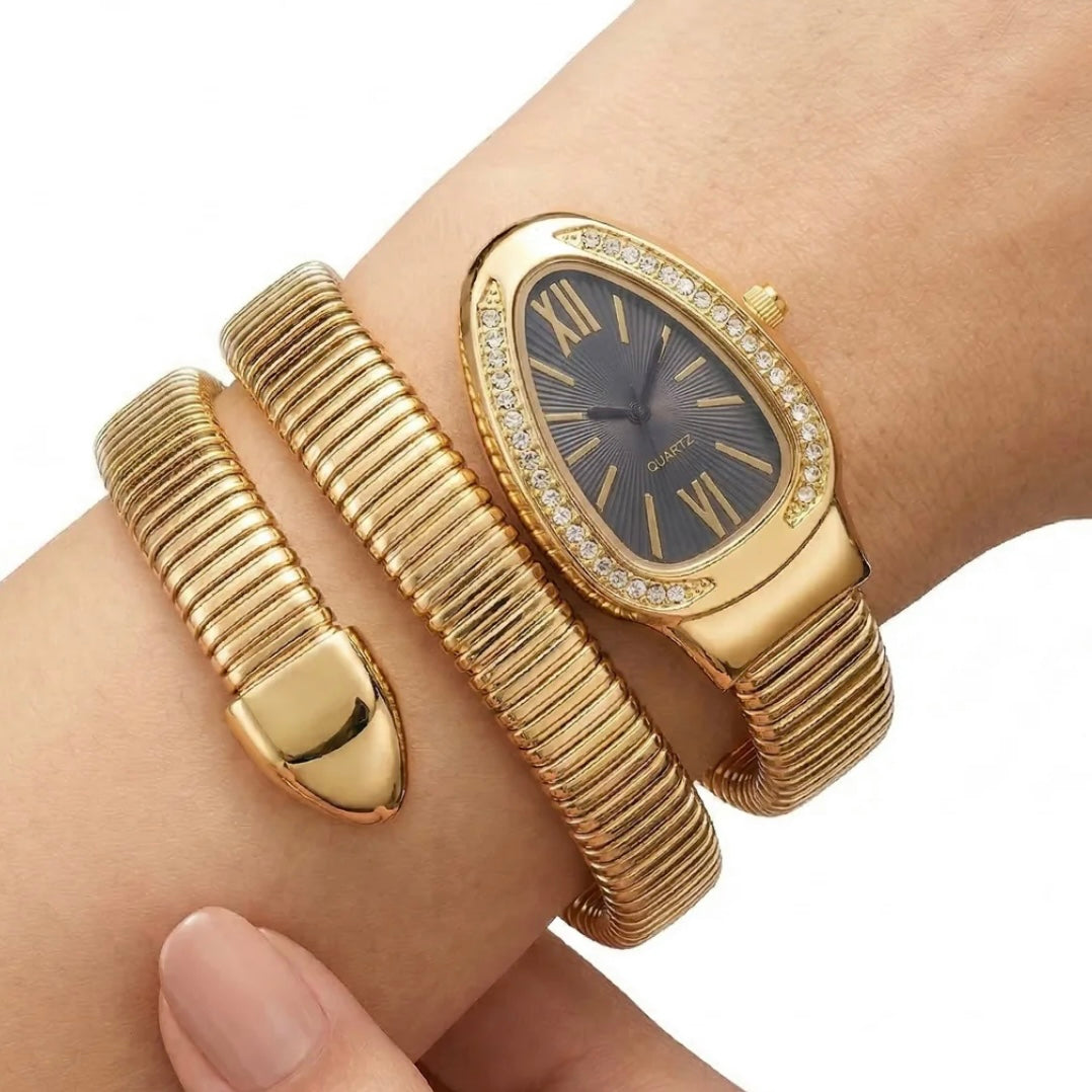 Golden Snake Wrap Watch - Black